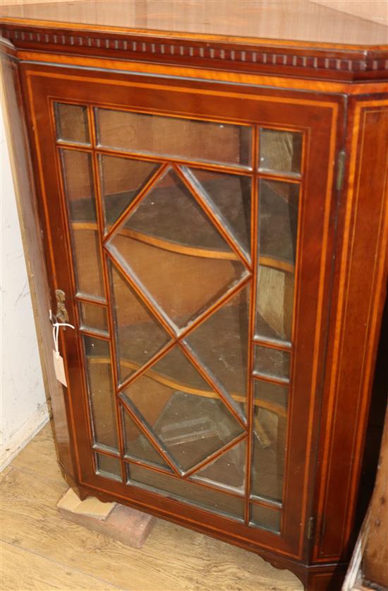 An Edwardian inlaid standing corner cabinet W.72cm